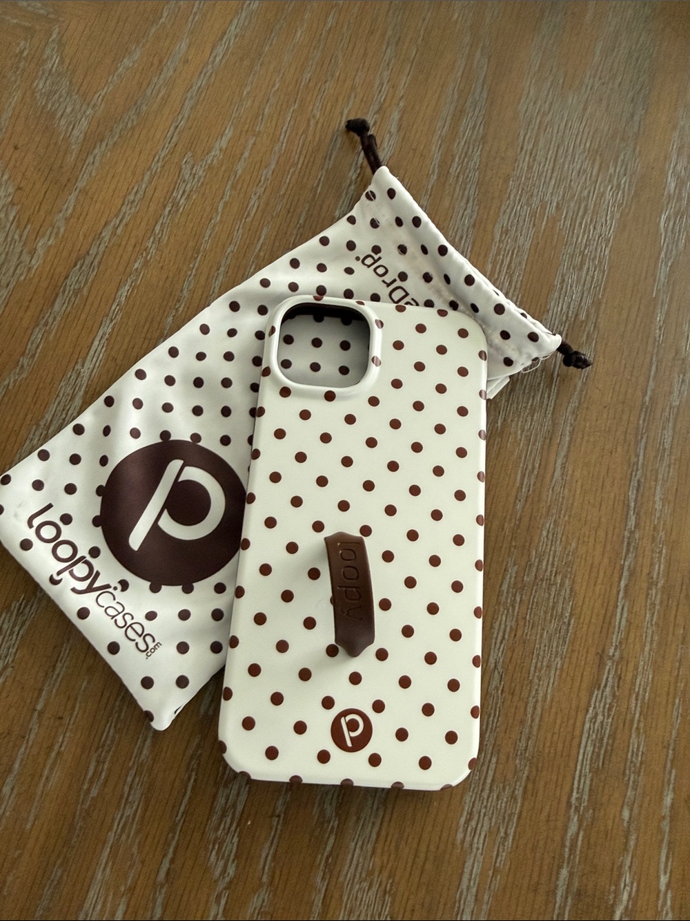 Loopy Case Cream iPhone 15+ Case with Brown Polka Dots